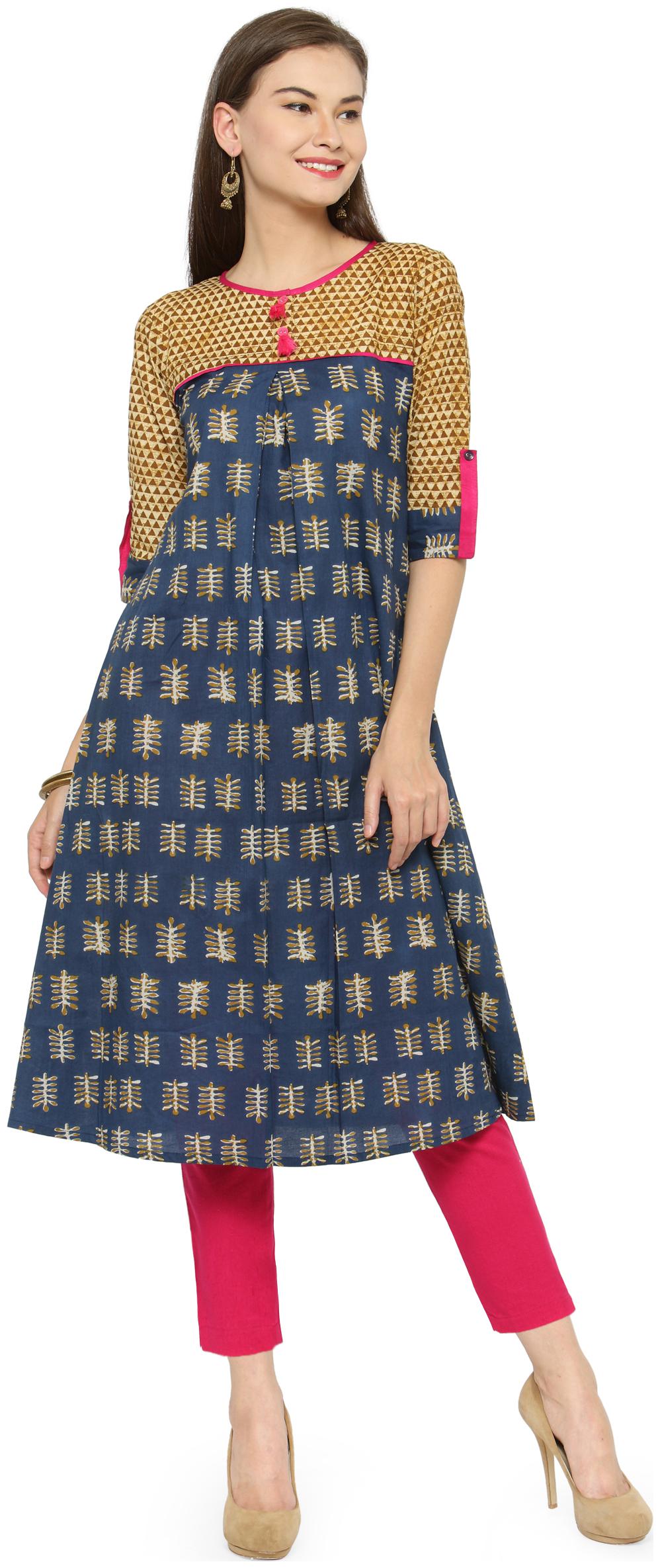 

Indibelle Women Blue Floral Regular Kurta