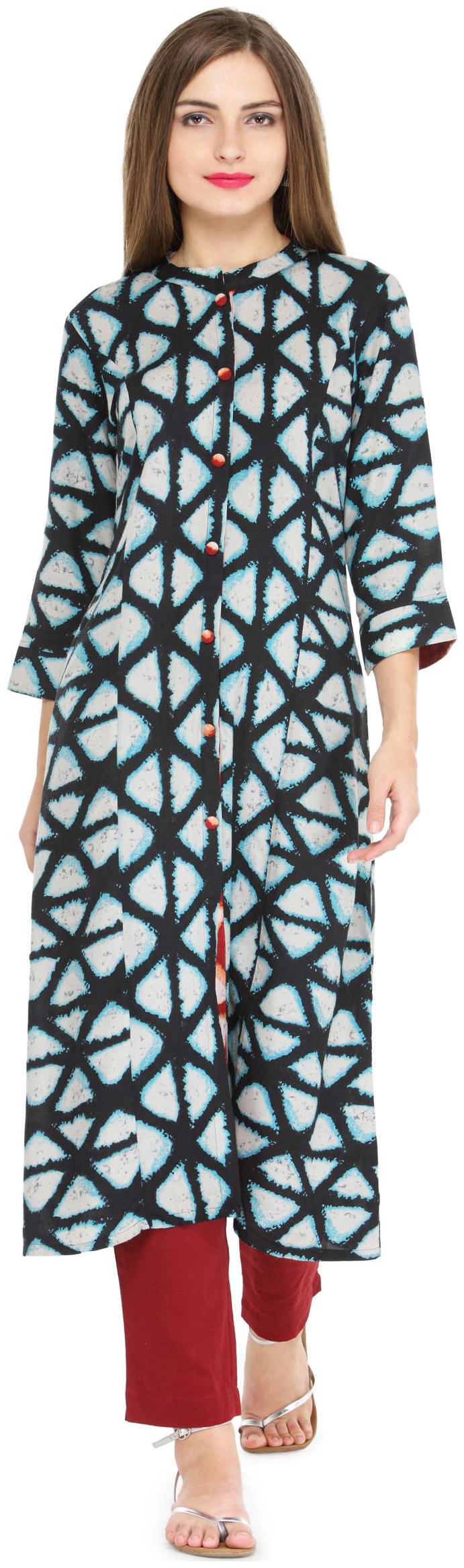 

Indibelle Blue Geometric Print Rayon Kurta