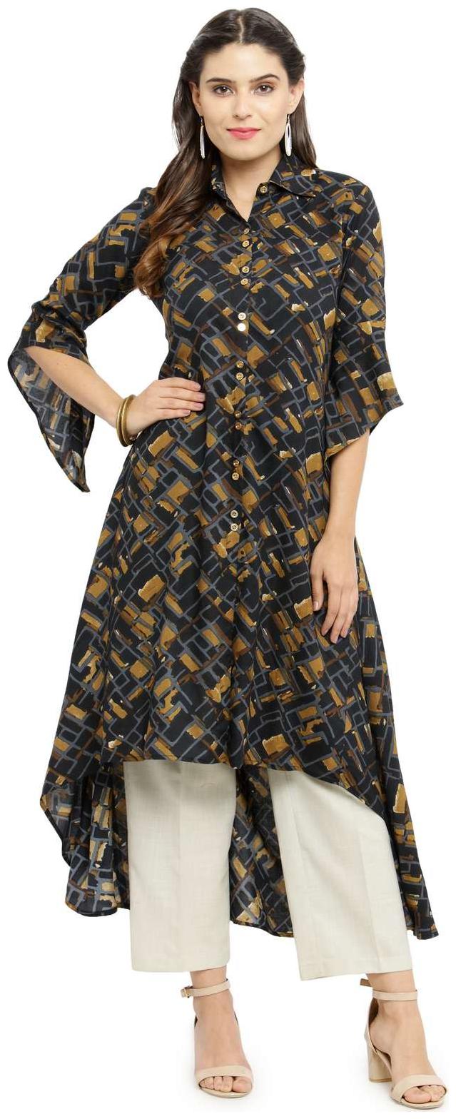 

Indibelle Black Rayon Asymmetrical Western Style Kurta With Ankle Length Trouser