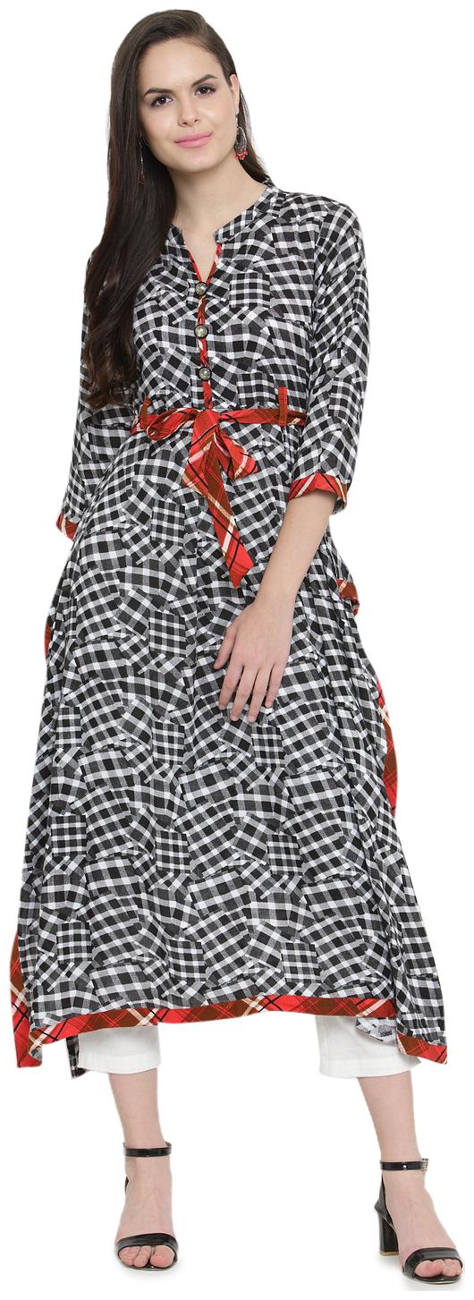 

Indibelle Black Rayon Asymmetrical Kurta With Ankle Length Trouser
