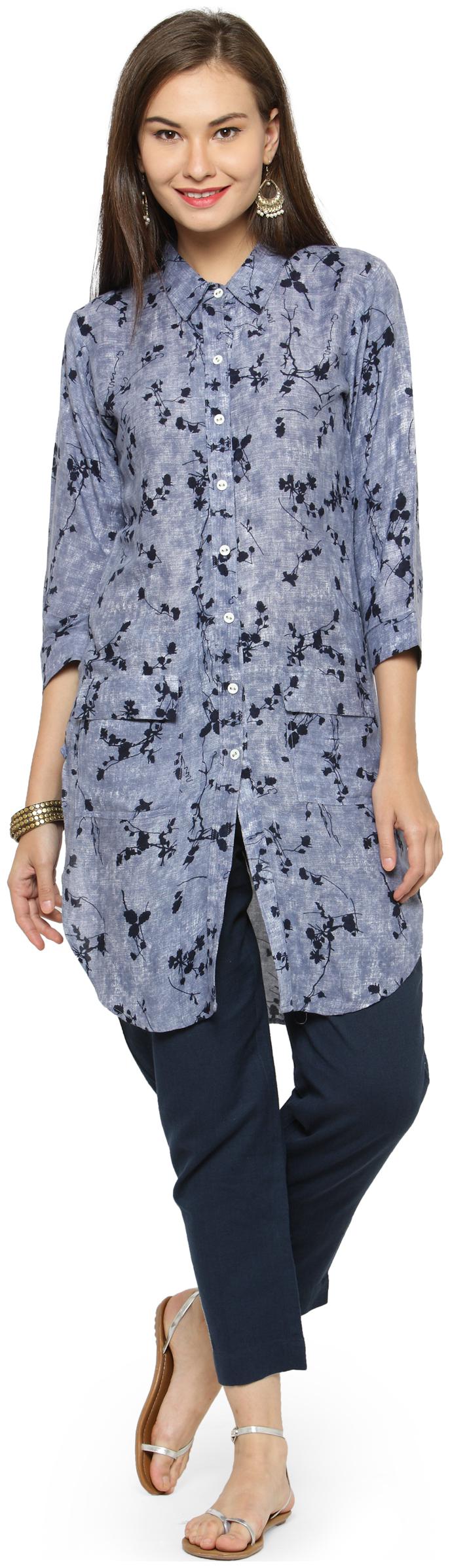 

Indibelle Women Blue Floral Regular Kurta