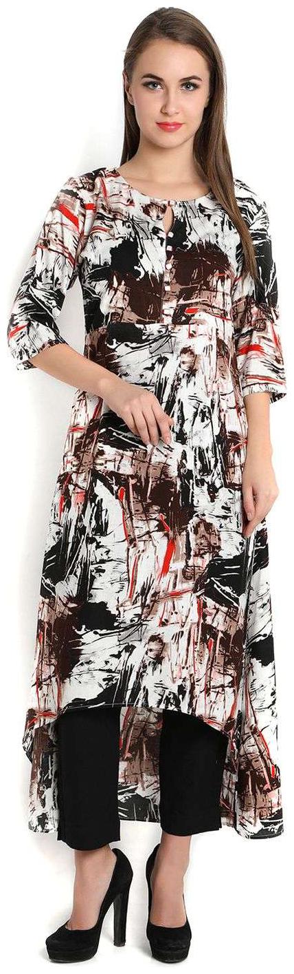 

Indibelle Brown Rayon Abstract Printed High Low Kurta