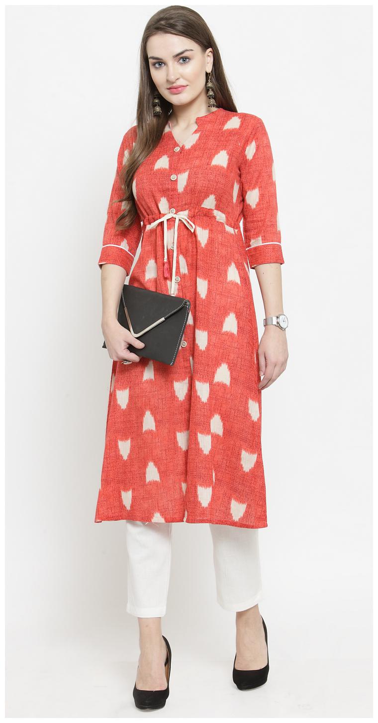 

Indibelle Cotton Casual Straight Kurta Pink