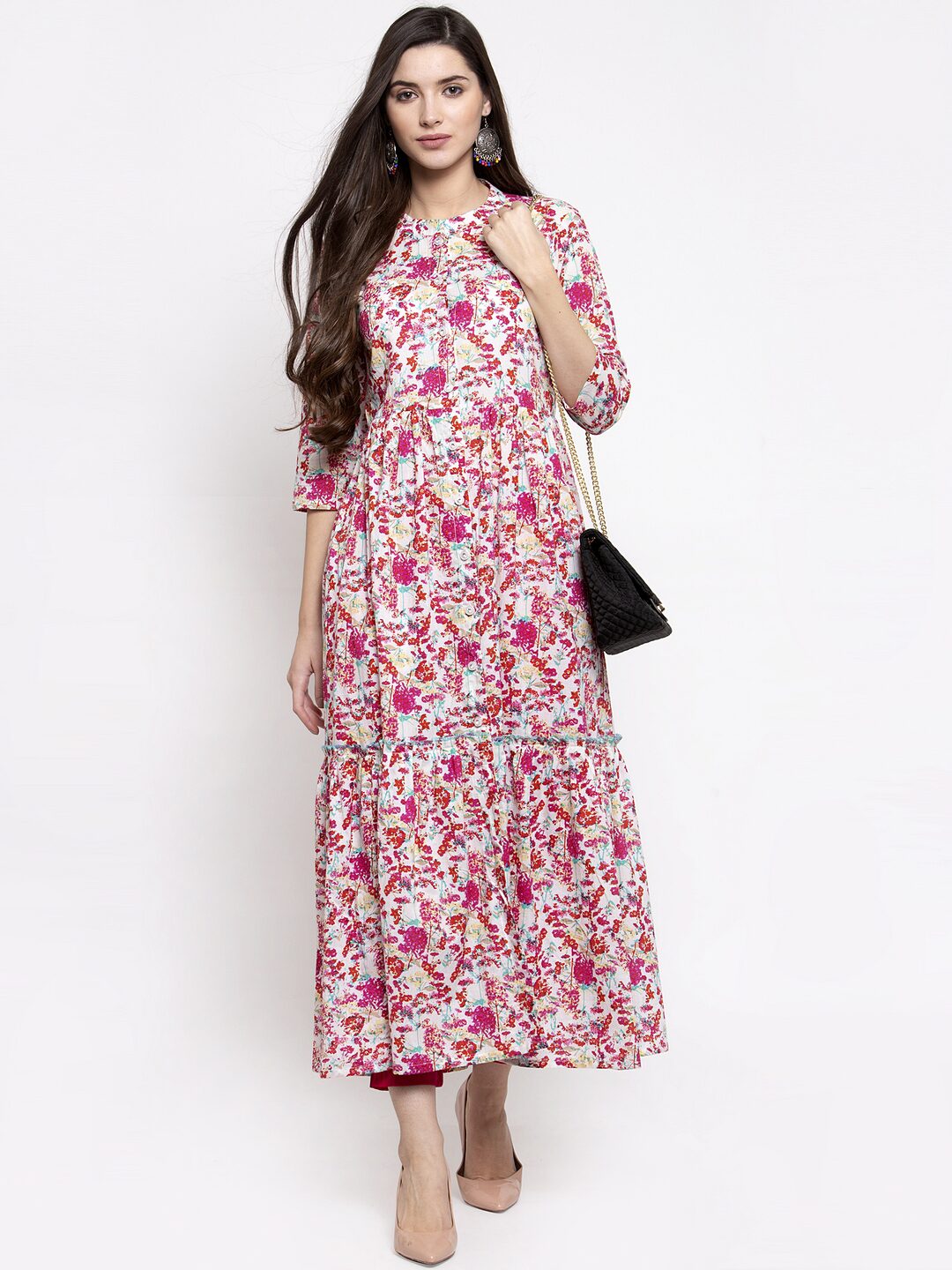 

Indibelle Cotton Pink Floral Kurta For Women