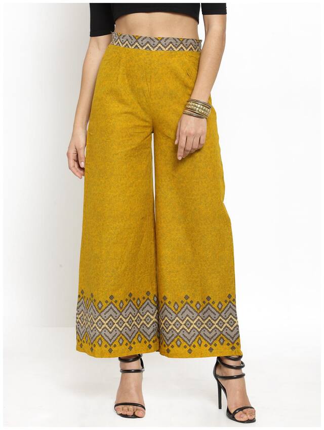Indibelle Cotton Printed Women Palazzos - Yellow