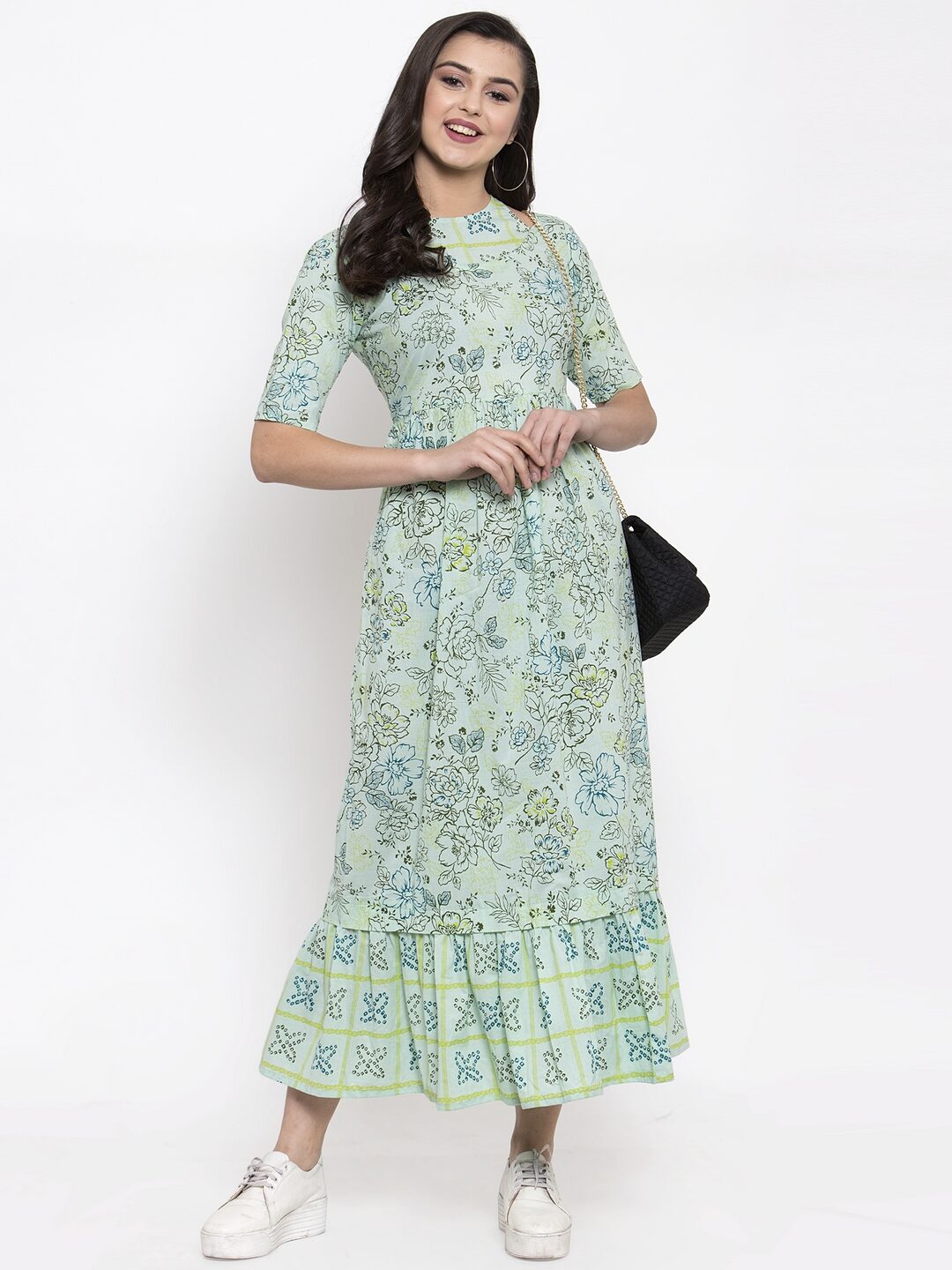 

Indibelle Cotton Floral Green Color Kurta for Women
