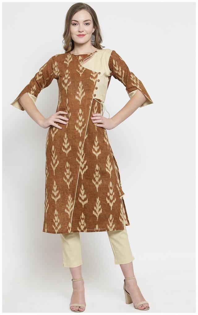 Indibelle Women Brown Printed Straight Kurta
