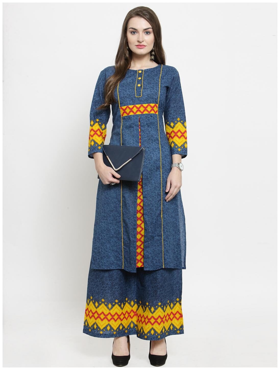 

Indibelle Women Blue Printed Straight Kurta