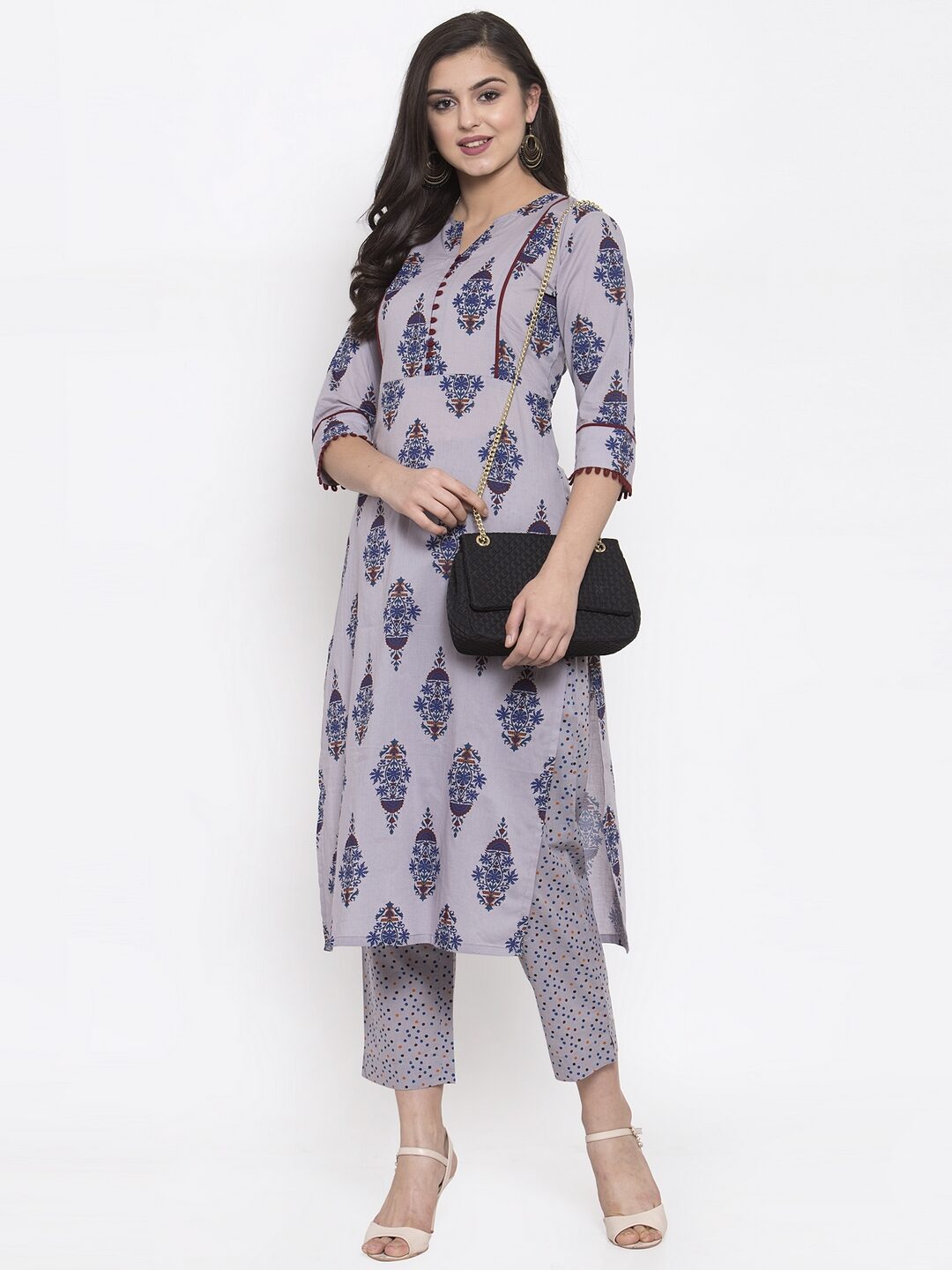 

Indibelle Cotton Grey Printed Kurta For Women