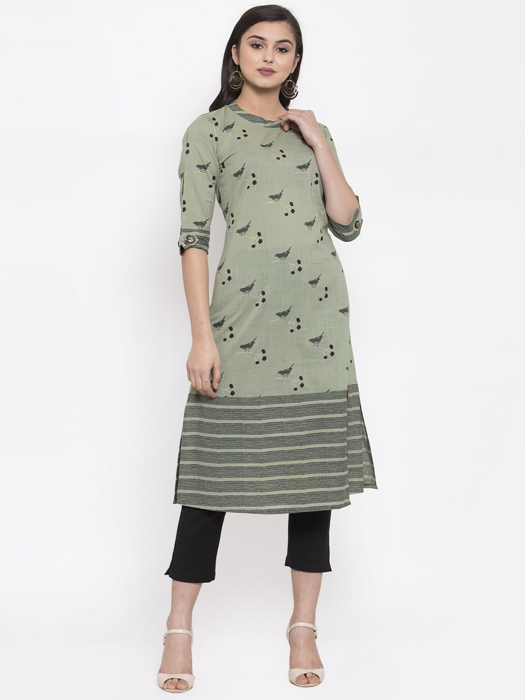 

Indibelle Cotton Printed Green Color Kurta for Women