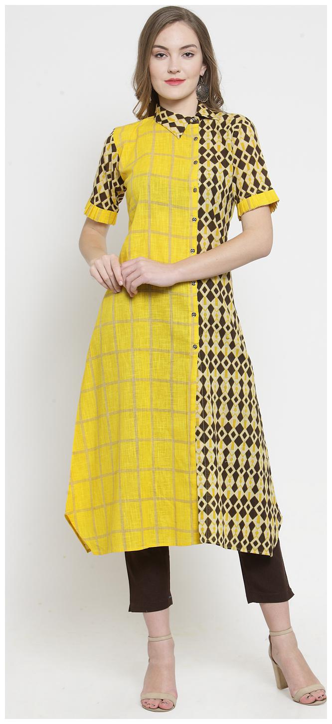 

Indibelle Cotton Women Kurta Yellow