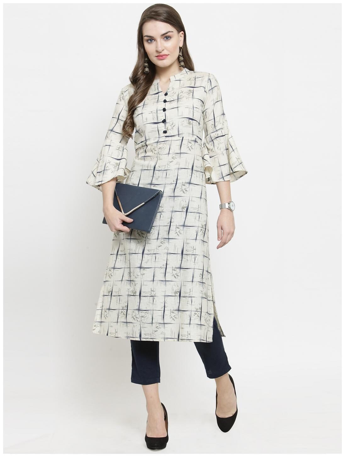 

Indibelle Women Off White Printed Straight Kurta