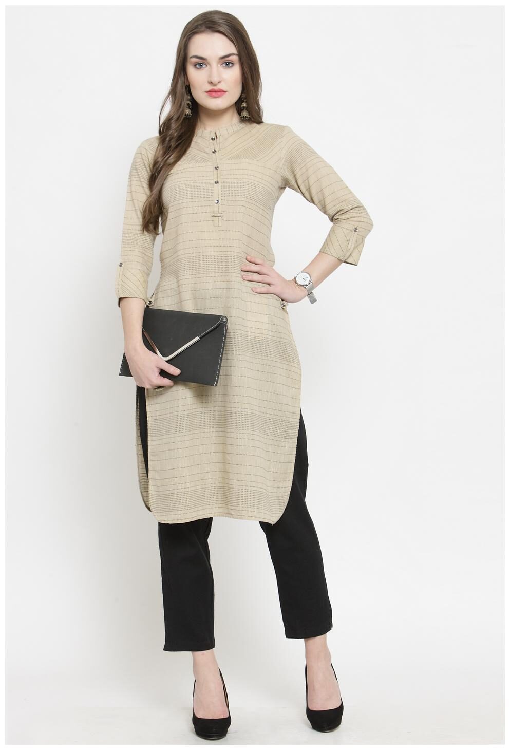 

Indibelle Women Beige Printed Straight Kurta