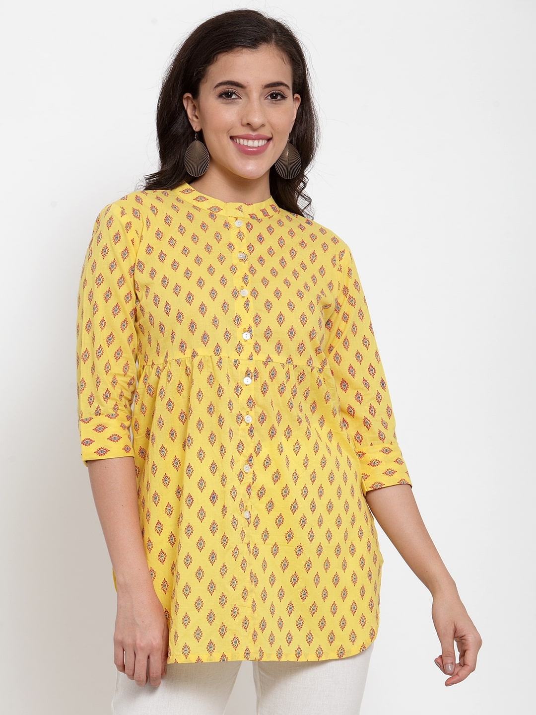 

Indibelle Women Printed Regular top - Yellow