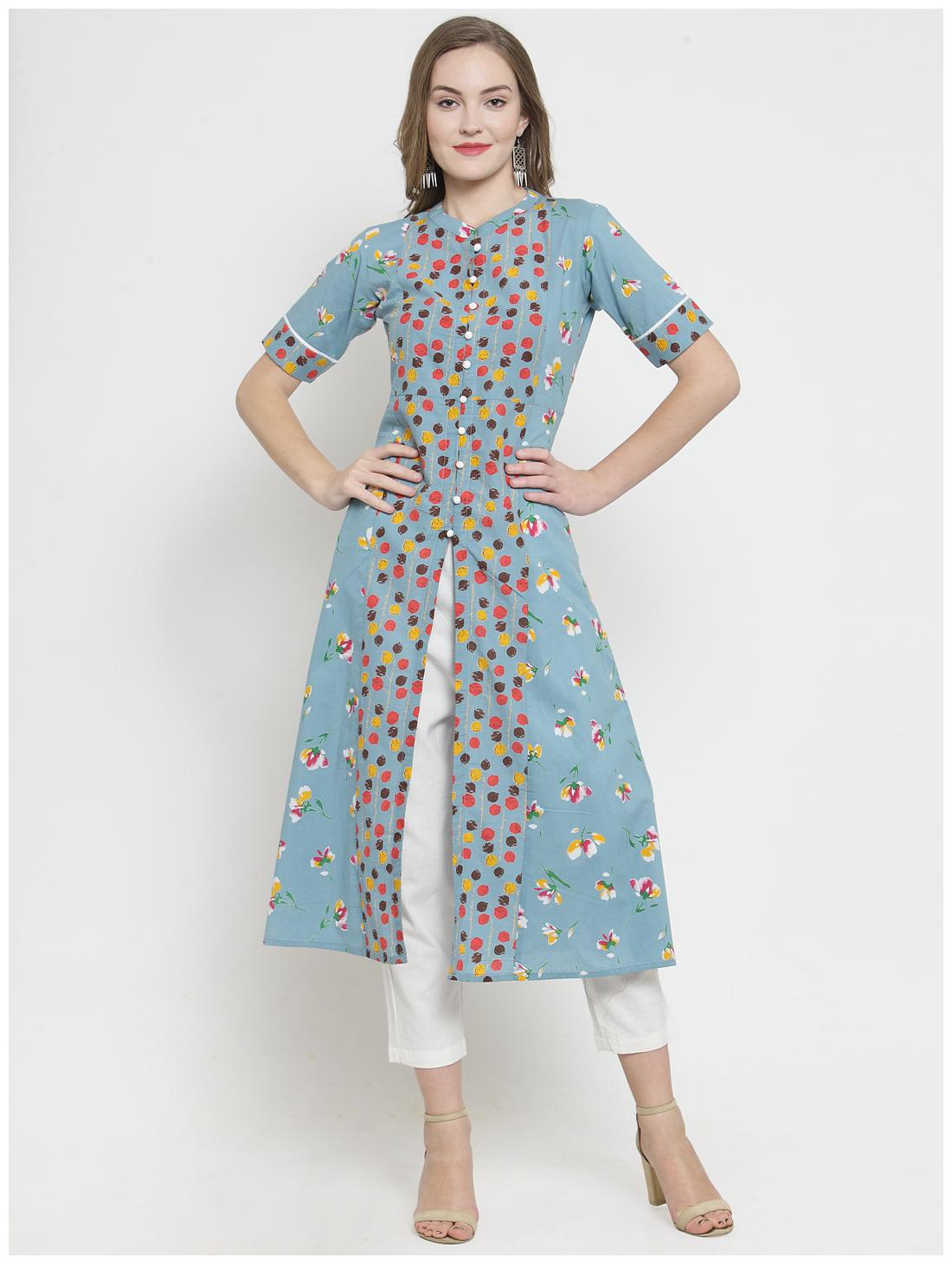 

Indibelle Cotton Women Kurta Blue
