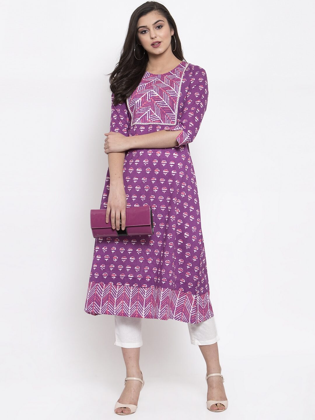 

Indibelle Cotton Purple Printed Kurta For Women