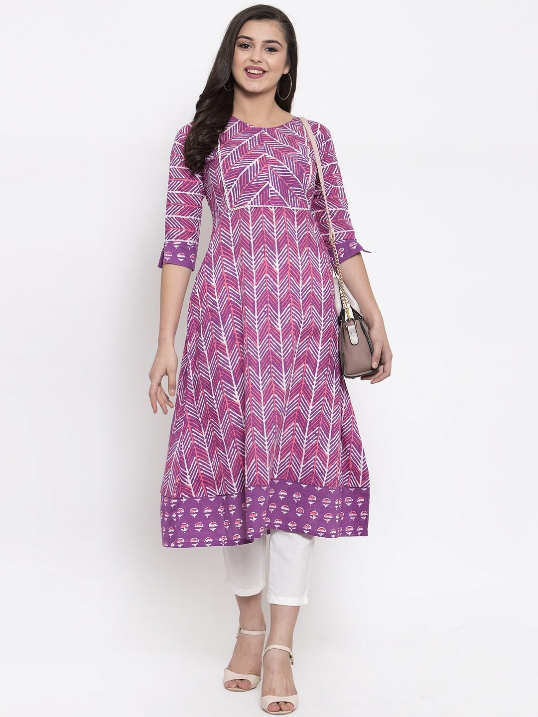 

Indibelle Cotton Purple Geometric Kurta For Women