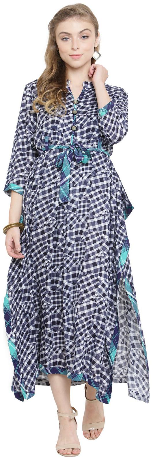 

Indibelle Blue Checked Maxi dress