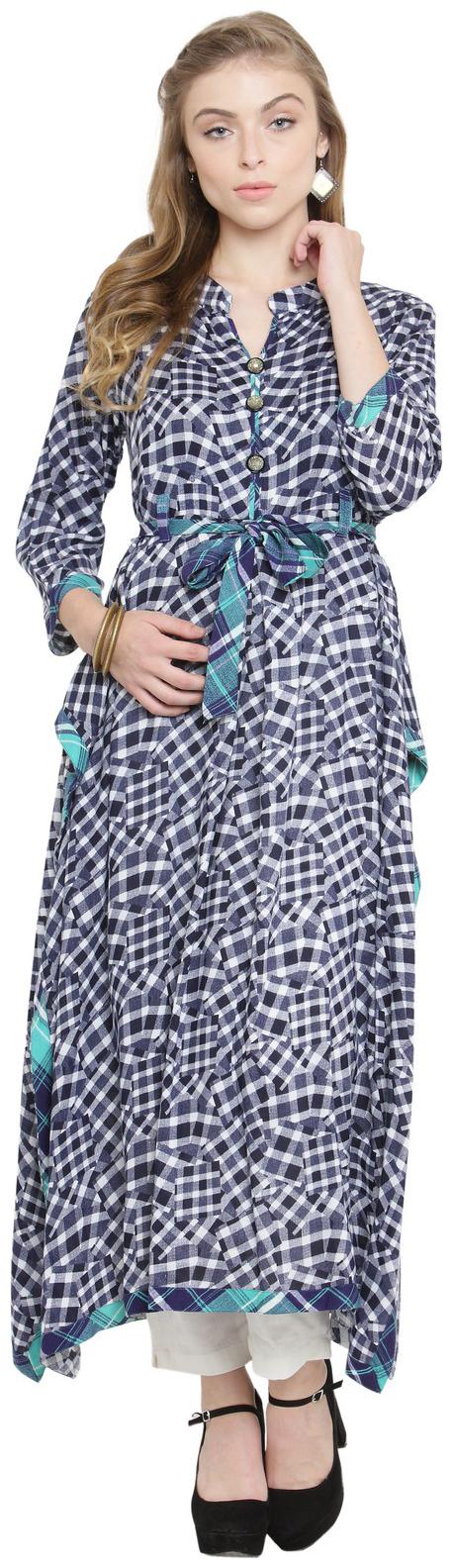 

Indibelle Dark Blue Rayon Asymmetrical Kurta With Ankle Length Trouser