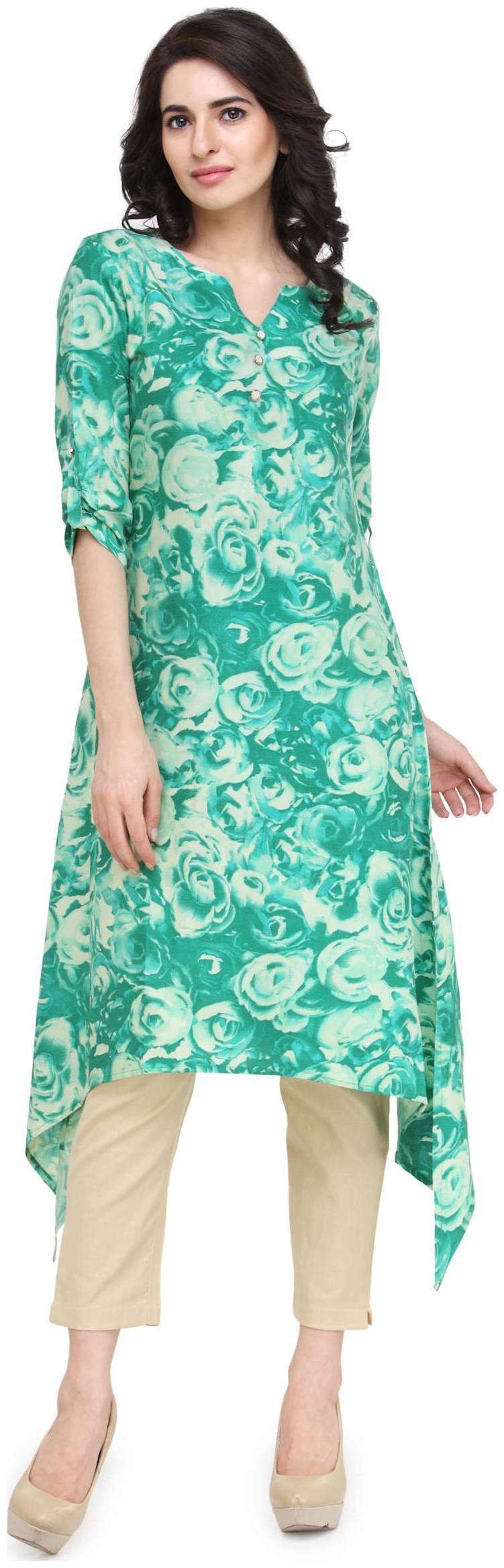 

Indibelle Women Green Floral Regular Kurta