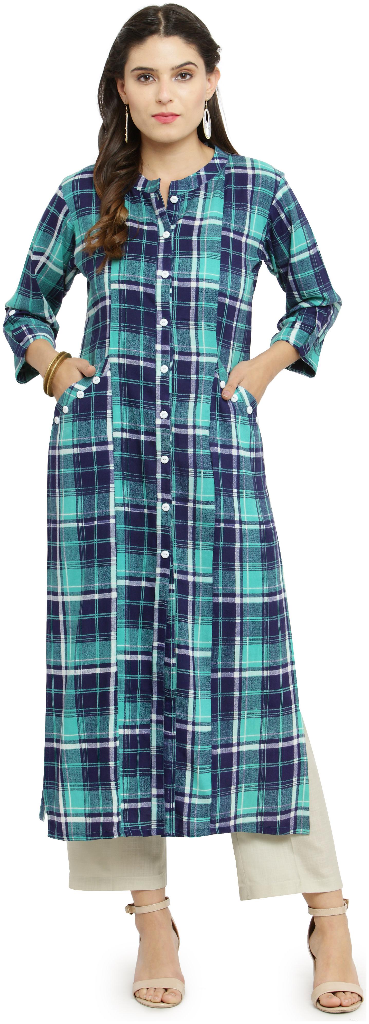 

Indibelle Women Green Printed Straight Kurta