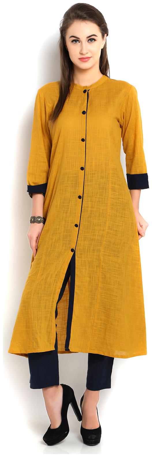 

Indibelle Women Yellow Solid Straight Kurta With Trousers