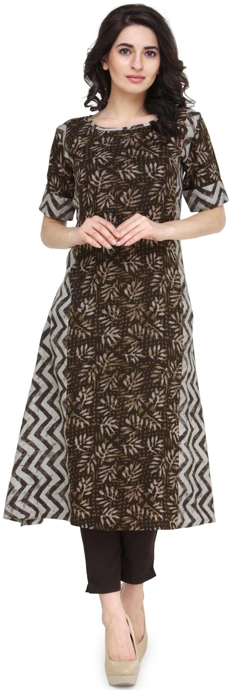 

Indibelle Women Brown Printed Regular Kurta