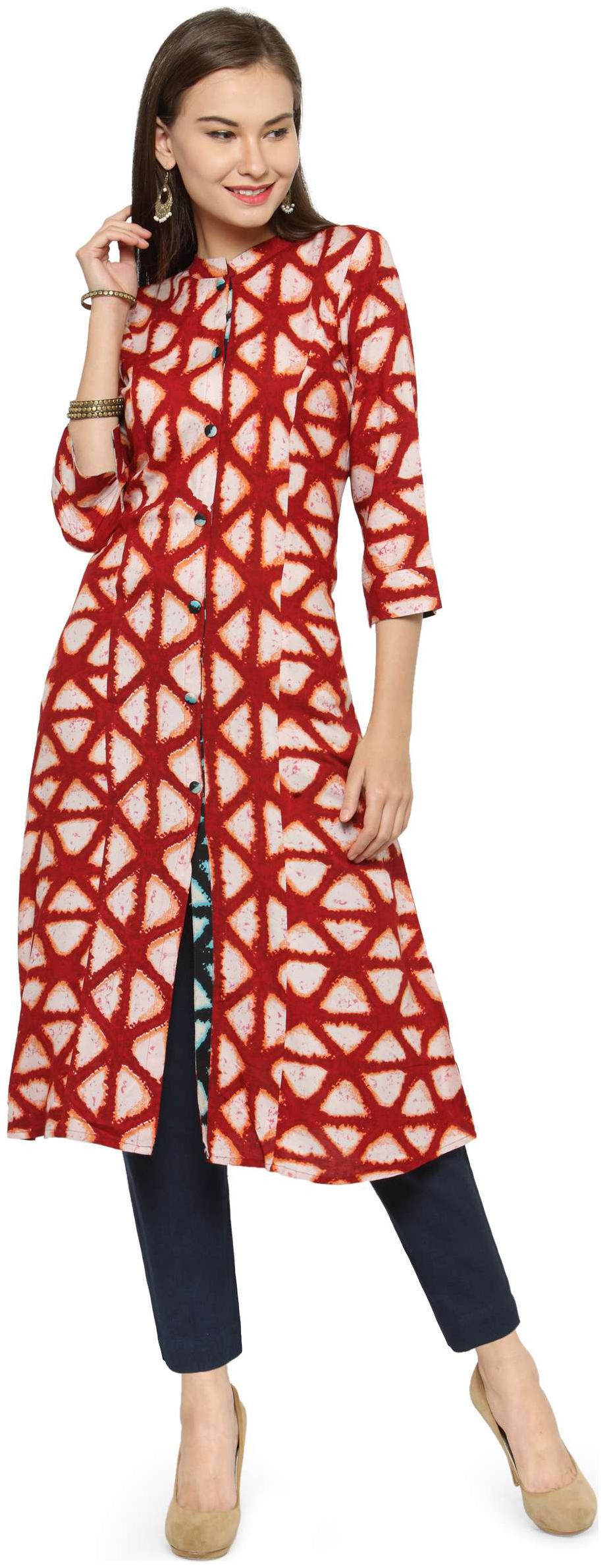 

Indibelle Women Maroon Printed Regular Kurta