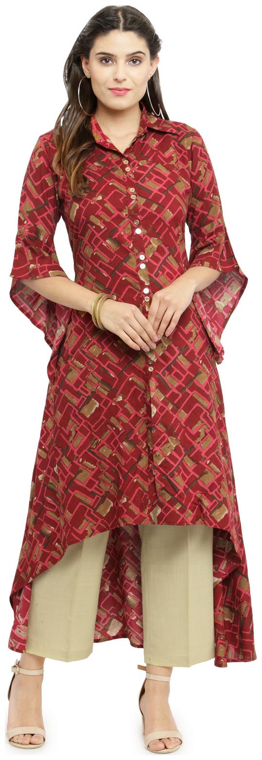

Indibelle Women Maroon Colorblocked Regular Kurta