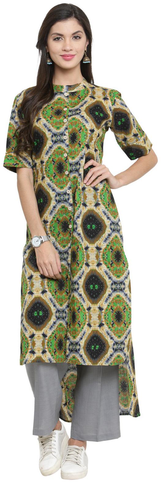 

Indibelle Multicolor Cotton High Low Kurta With Ankle Length Trouser