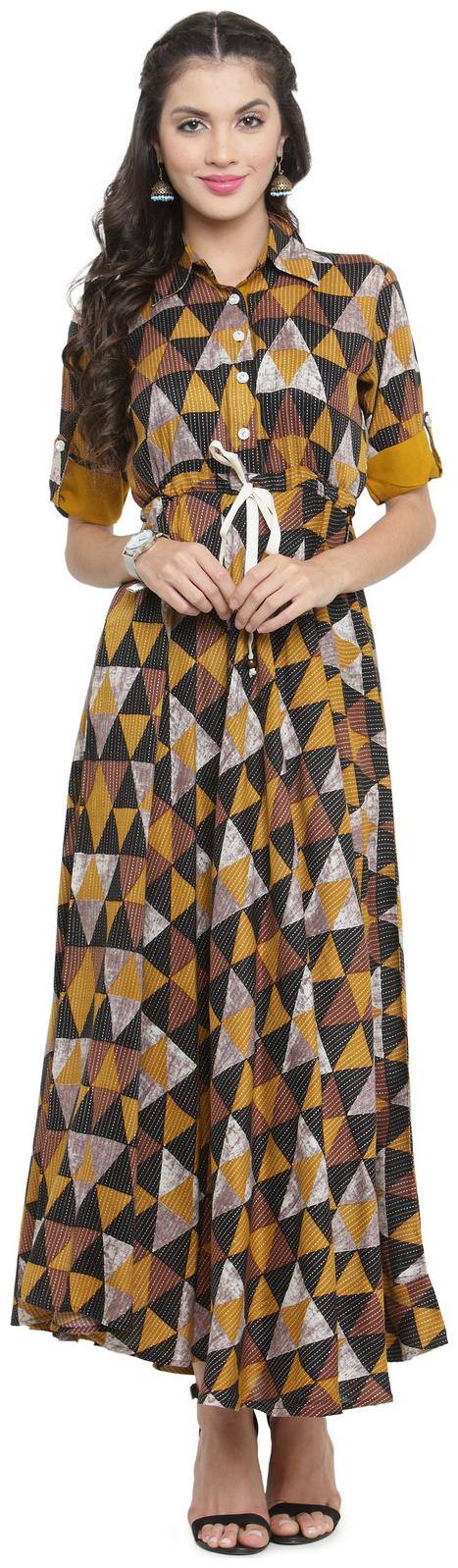 Indibelle Mustard Printed Maxi dress
