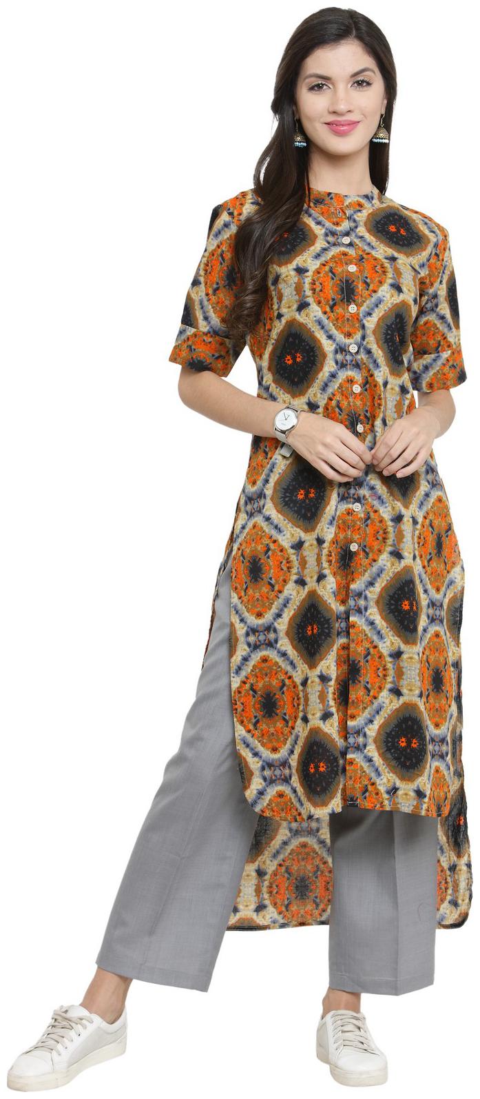 

Indibelle Women Orange Printed Regular Kurta