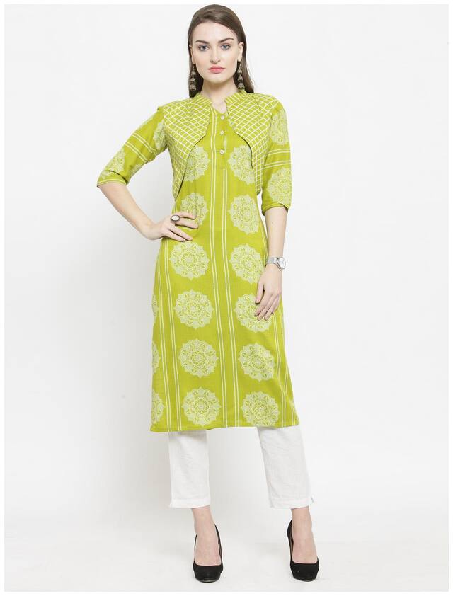 Indibelle Women Green Printed A Line Kurta