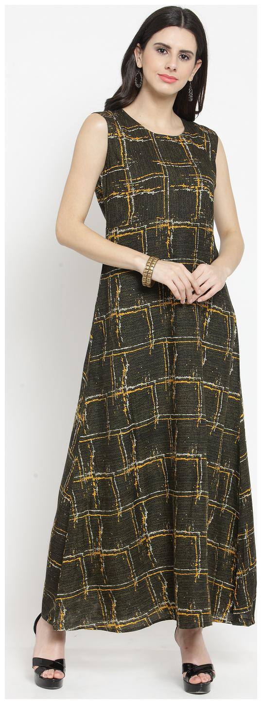Indibelle Green Checked A-line dress