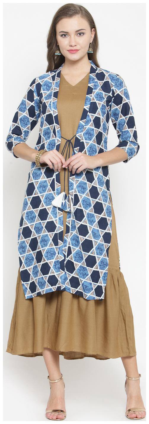 Indibelle Women Blue Printed A Line Kurta