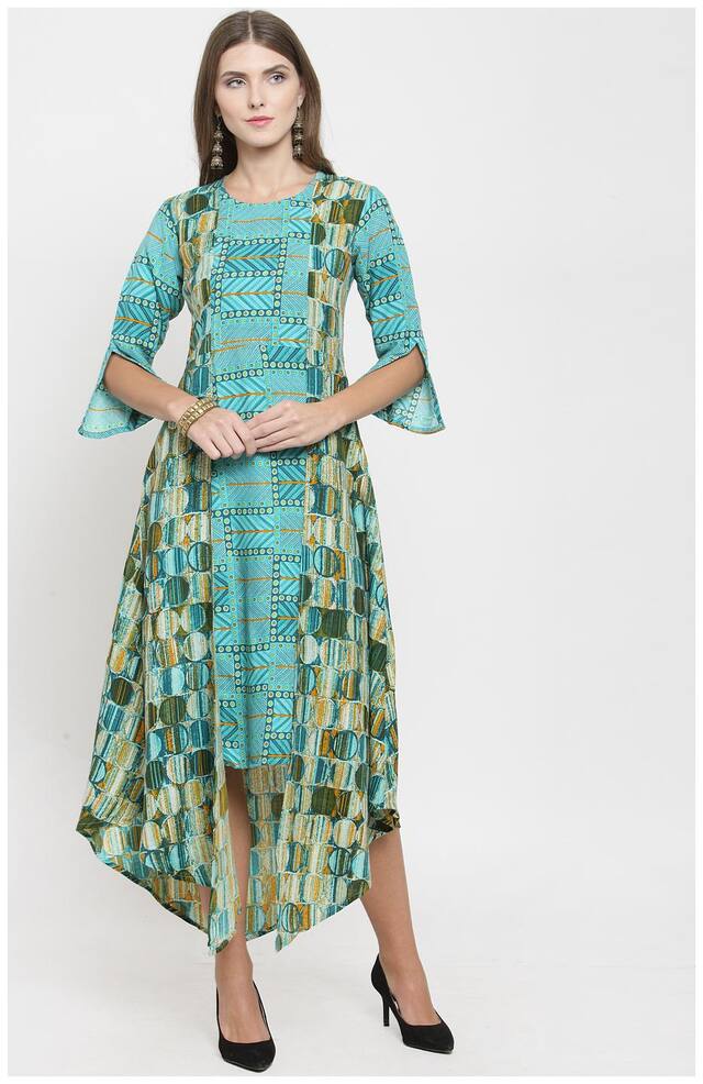 Indibelle Turquoise Abstract A-line dress