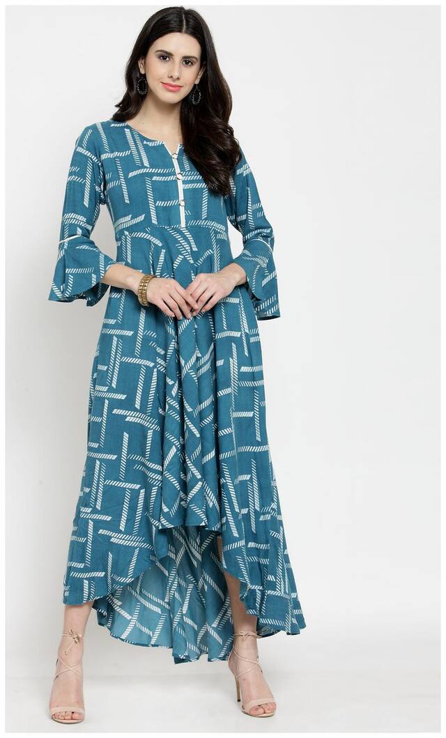Indibelle Turquoise Checked A-line dress