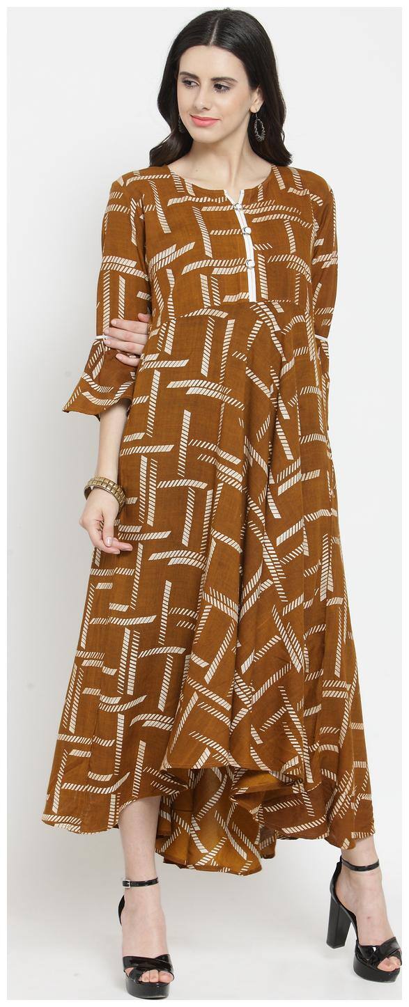 Indibelle Brown Checked A-line dress