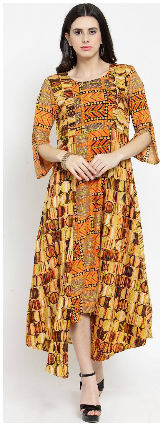 Indibelle Orange Abstract A-line dress