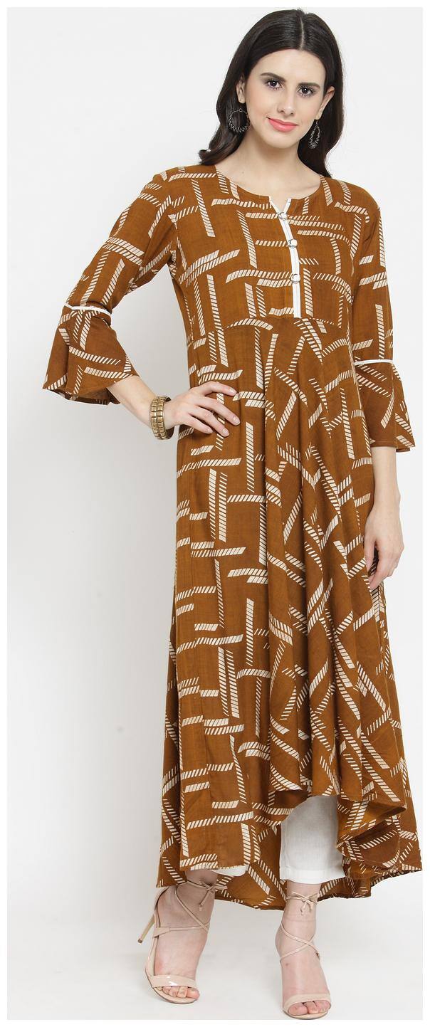Indibelle Women Brown Printed A Line Kurta