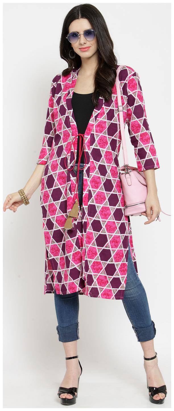 Indibelle Rayon Pink Hexagon Print shrug
