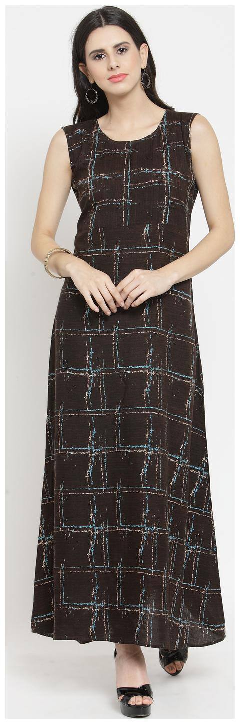 Indibelle Brown Checked A-line dress