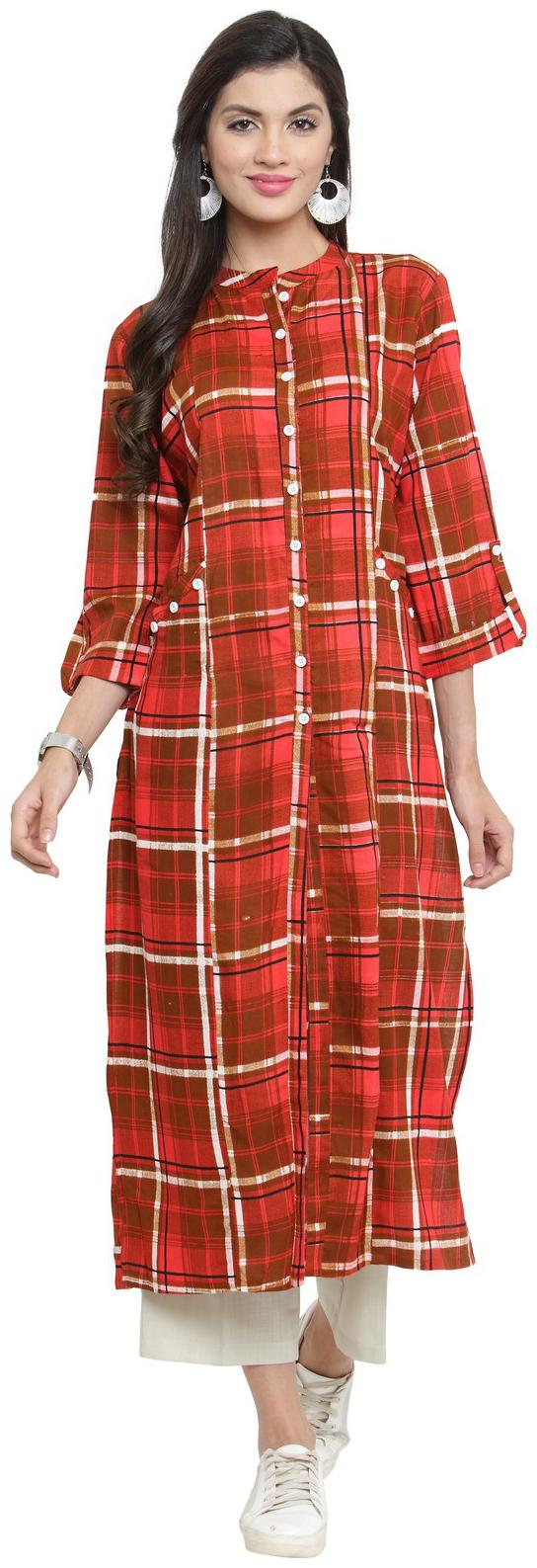 

Indibelle Red Rayon Straight Shirt Style Kurta With Ankle Length Trouser