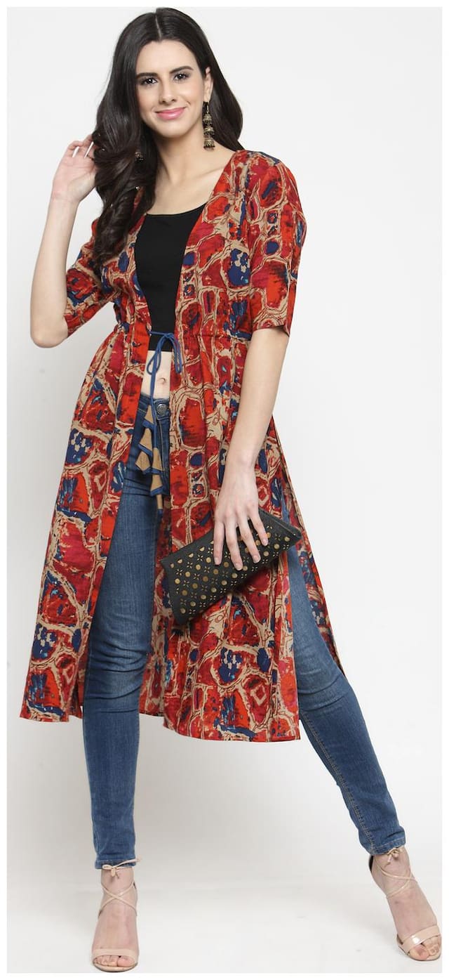 Indibelle Red multicolour Abstract Print Shrug