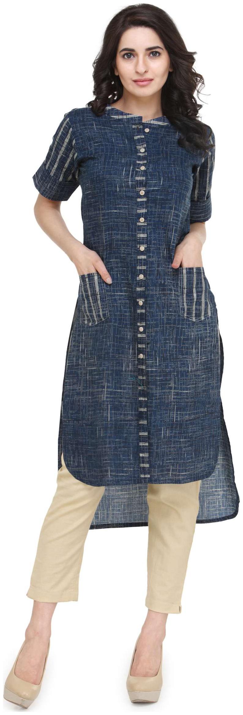

Indibelle Women Blue Abstract Regular Kurta