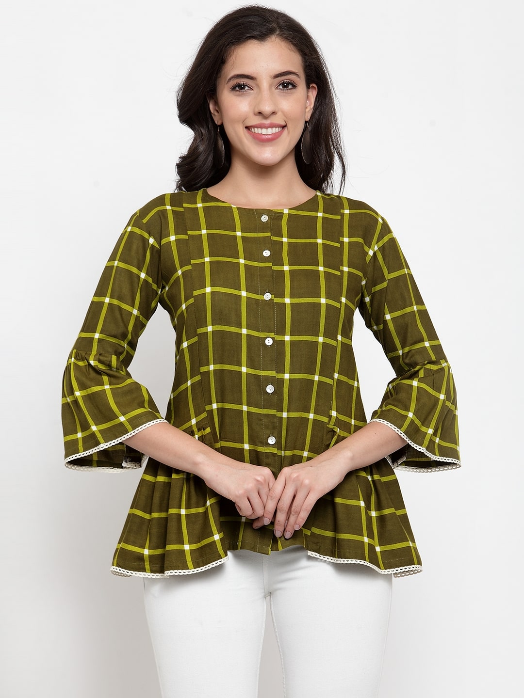 

Indibelle Women Checked Regular top - Green
