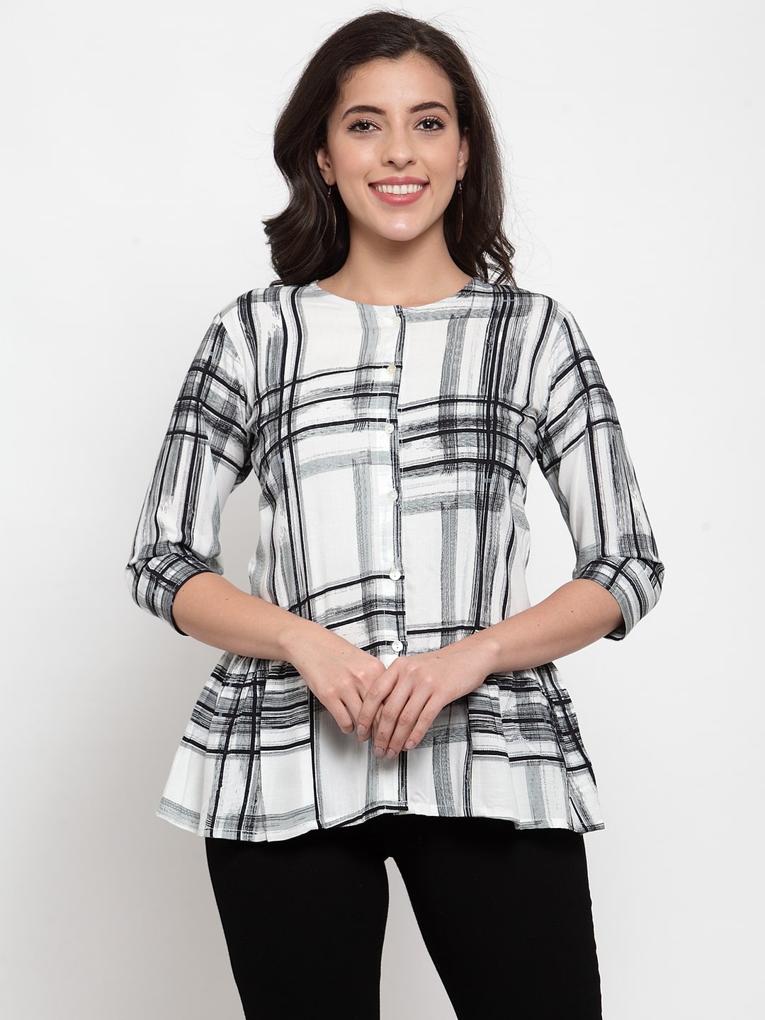 

Indibelle Women Checked Regular top - Black White