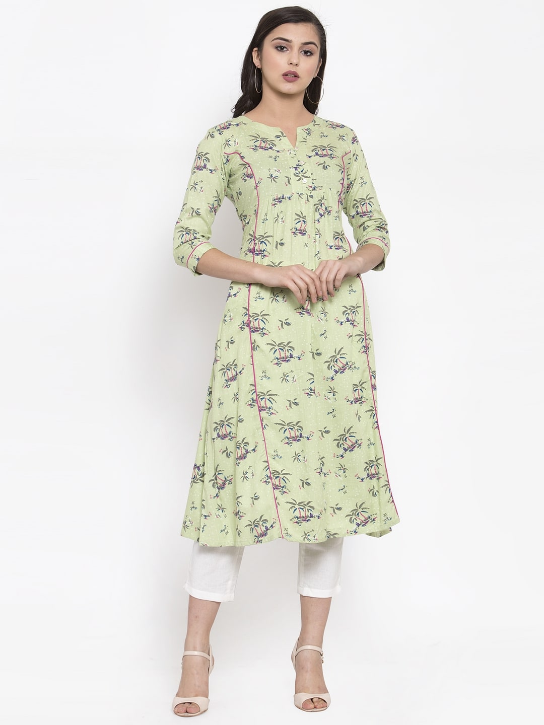 

Indibelle Viscose Rayon Printed Green Color Kurta for Women