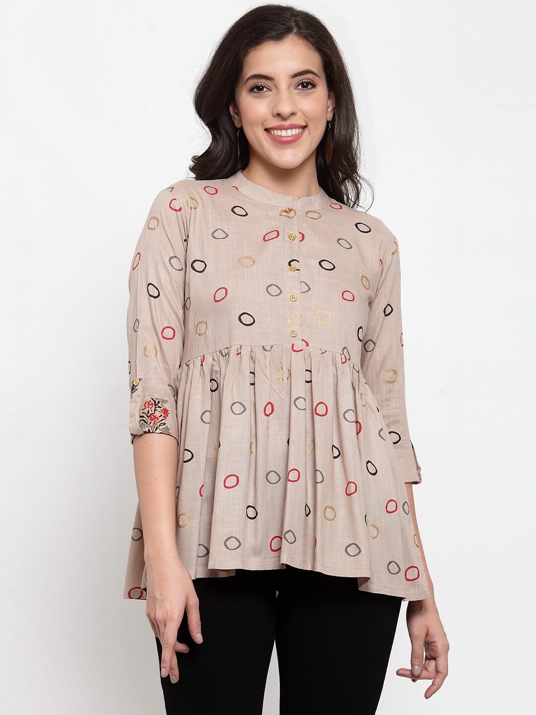 

Indibelle Women Printed Regular top - Beige