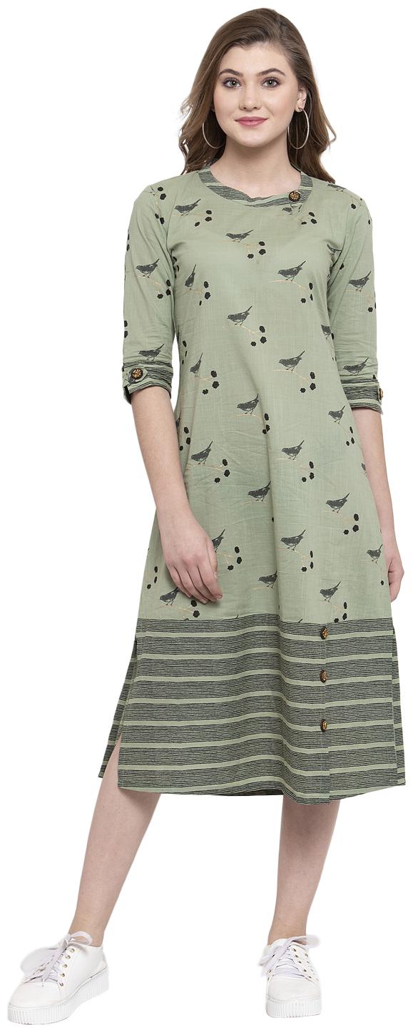 

Indibelle Women Cotton Regular A Line Dress (Green)